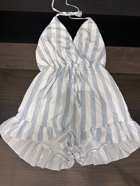Blue and White Striped Romper